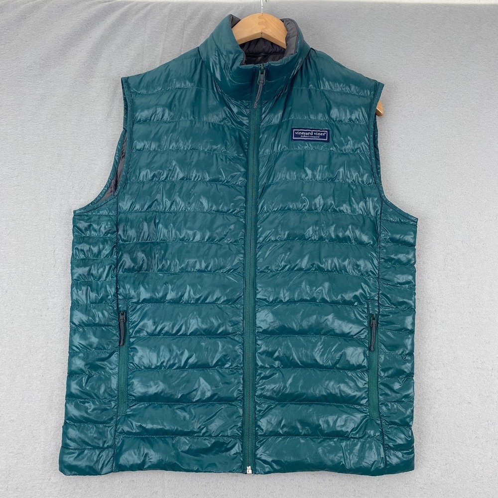 Vineyard Vines mens Puffer Vest Medium Quilted primaloft full zip green pockets